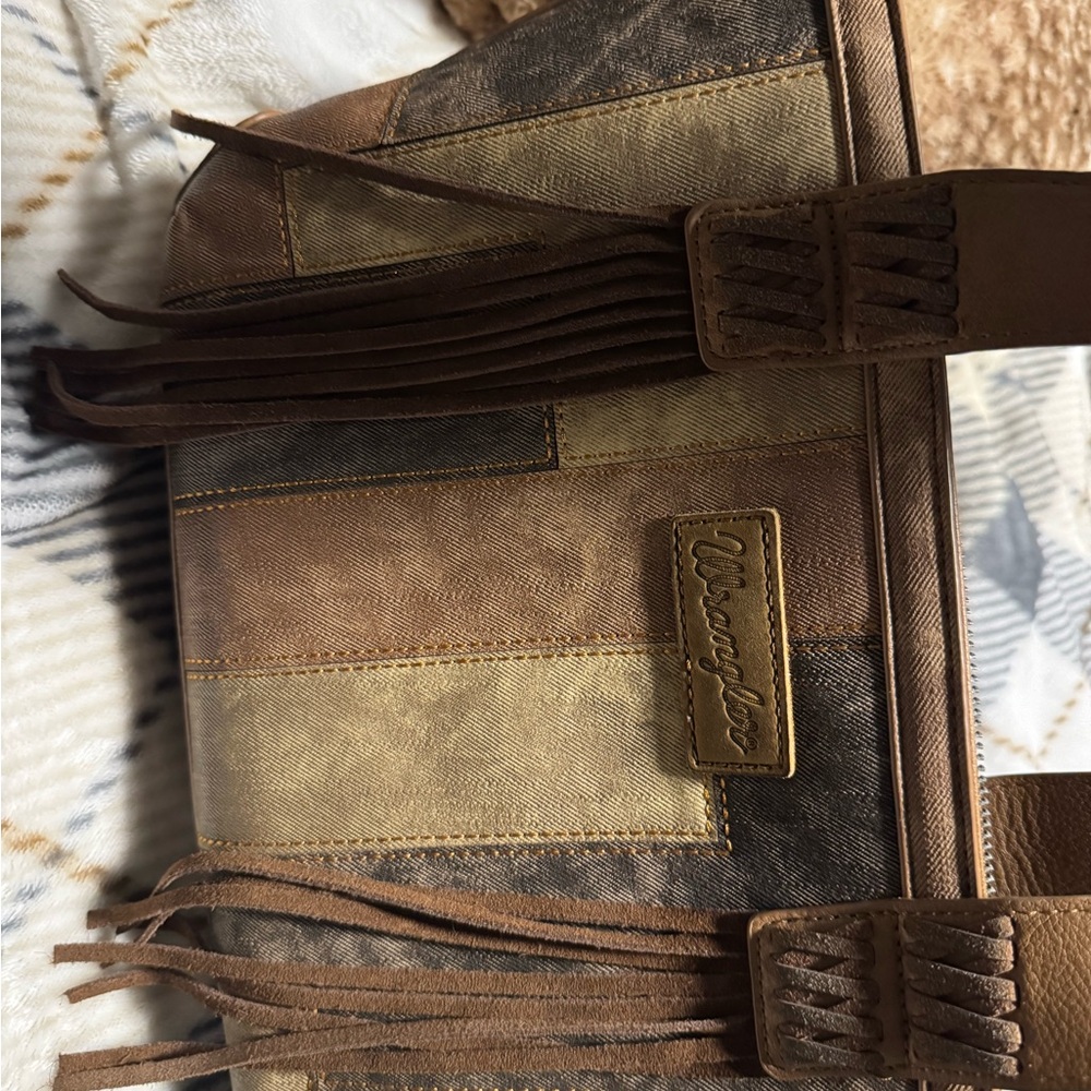 Wrangler Brown and Tan Striped Fringe Tote